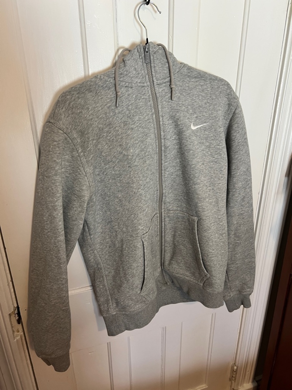 Nike Light Grey Zip-Up Hoodie with White Swoosh